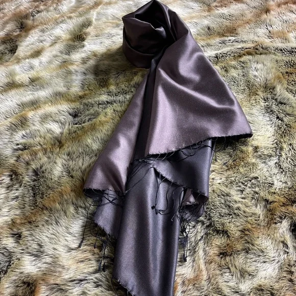 Men-Women New Brown Plain Reversible 100% Silk/Shawl/Scarf - Picture 4 of 7